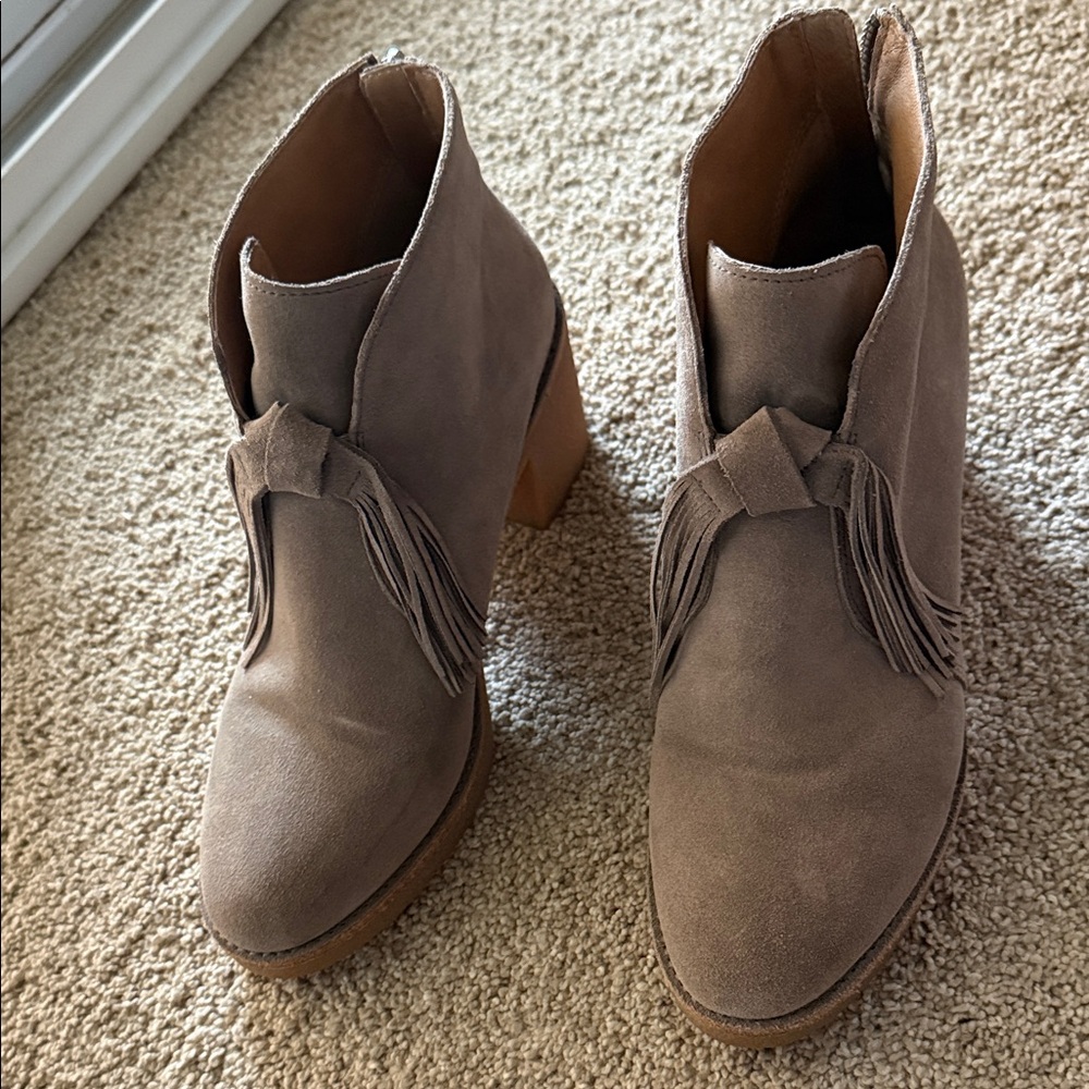 UGG Tan Suede Fringe Heeled Boots